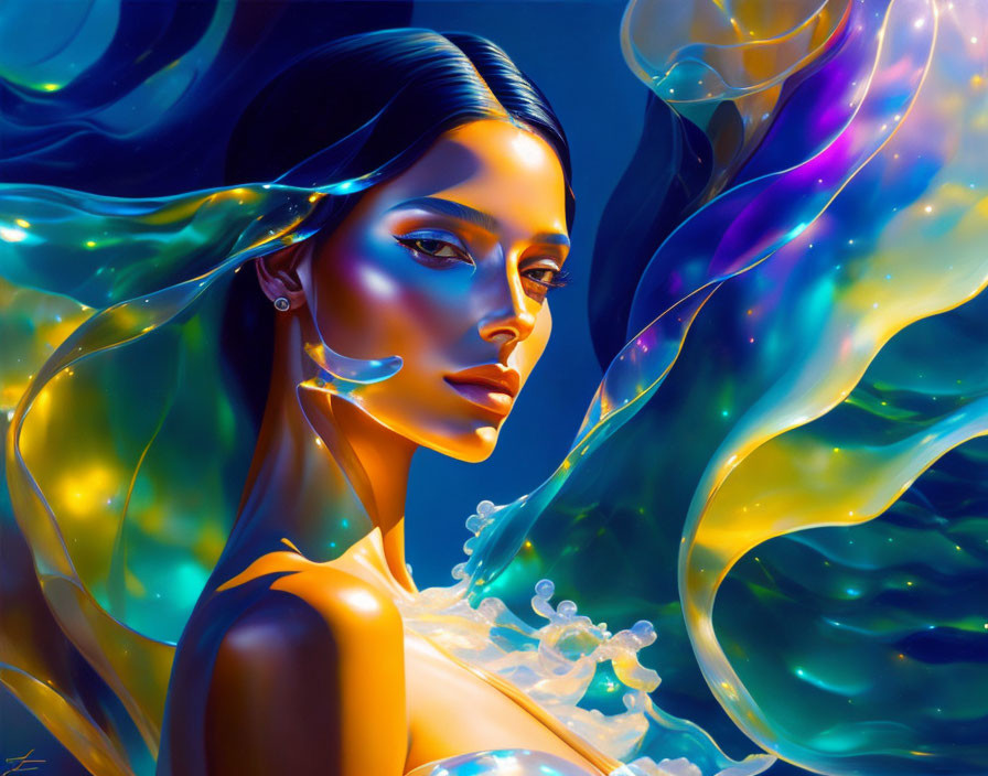 Colorful Abstract Portrait of Woman with Striking Features