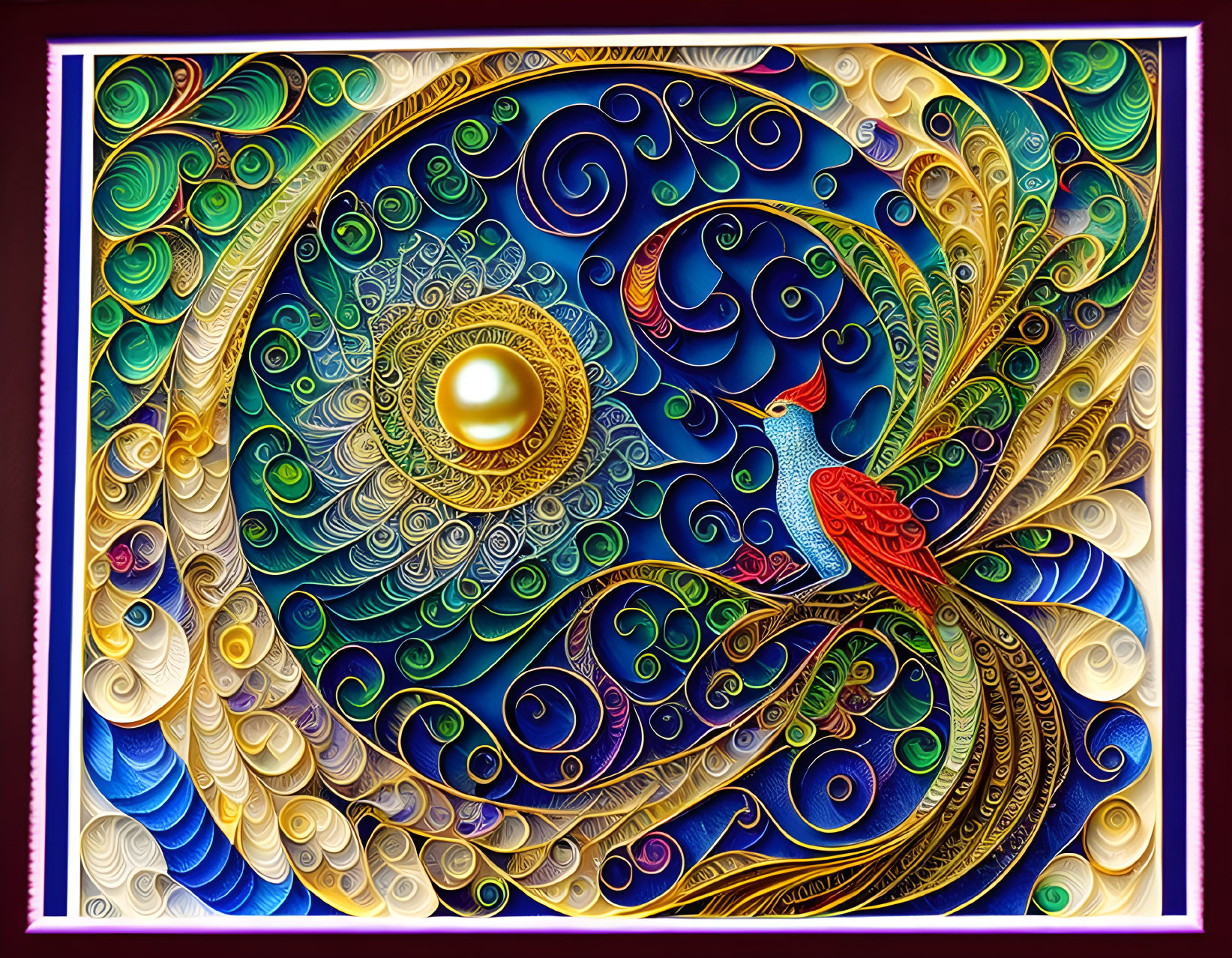 Intricate Quilling Artwork: Colorful Peacock Design