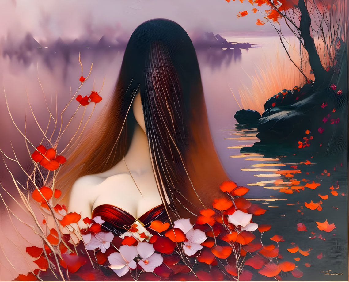 Surreal artwork: Woman's silhouette blending with vivid landscape