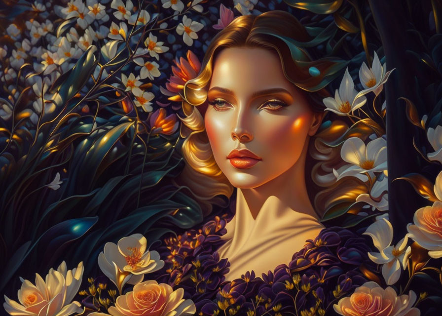 Colorful Stylized Portrait of Woman in Floral Setting