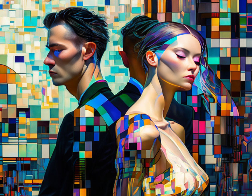 Colorful Cubic Pattern Artwork of Man and Woman Integration