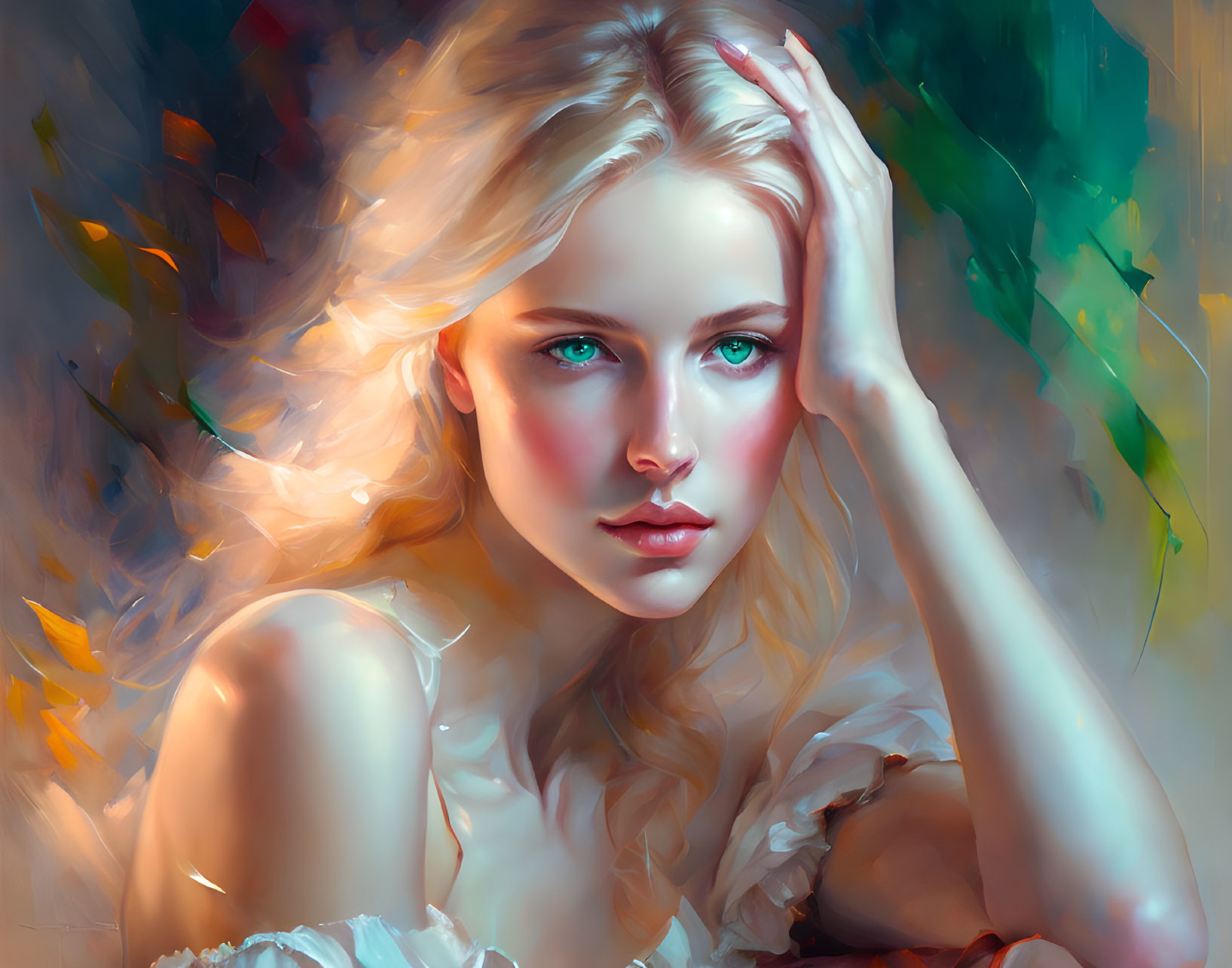 Ethereal portrait of woman with blond hair and blue eyes