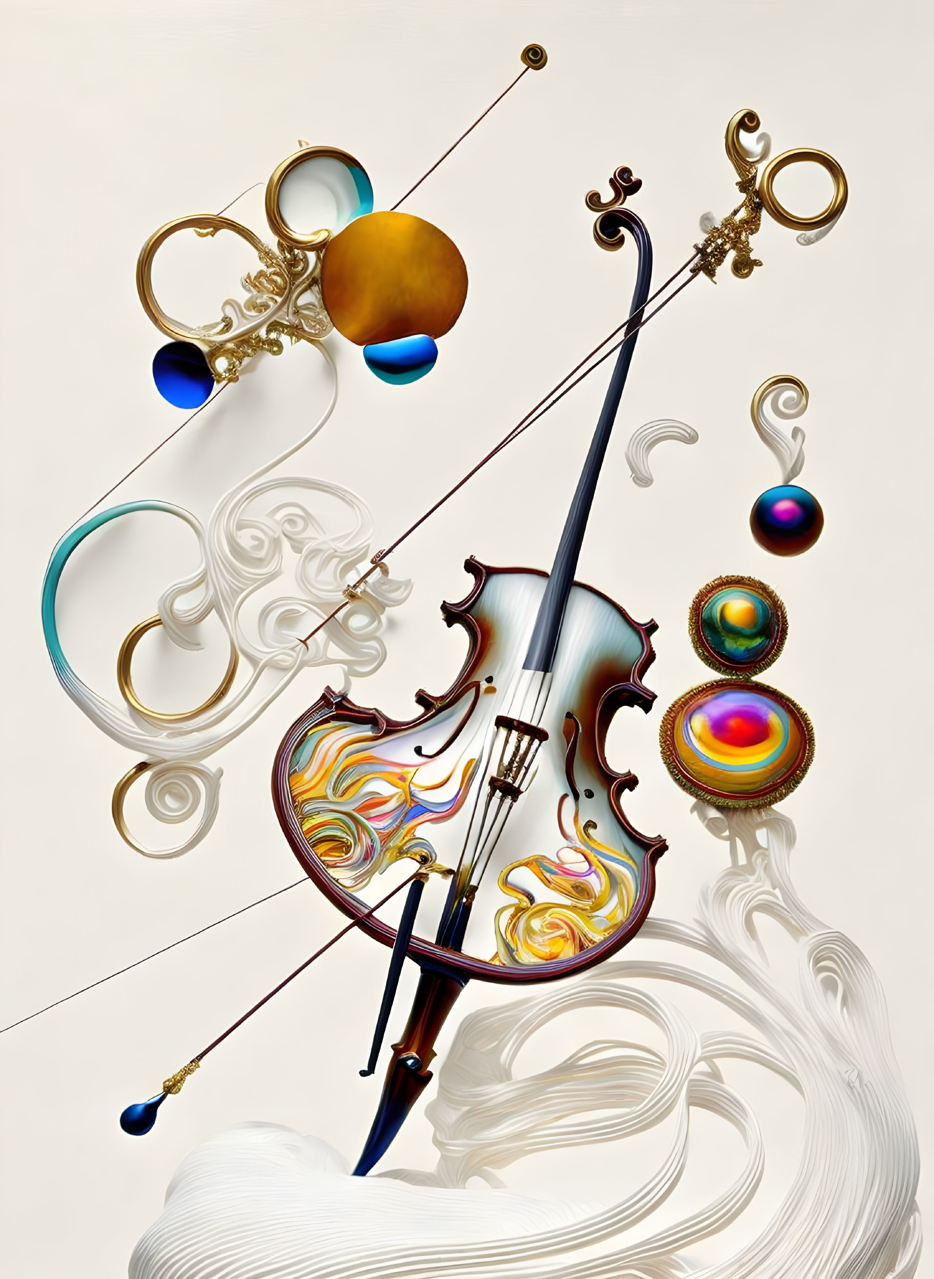 Colorful Abstract Violin Artwork with Swirling Elements