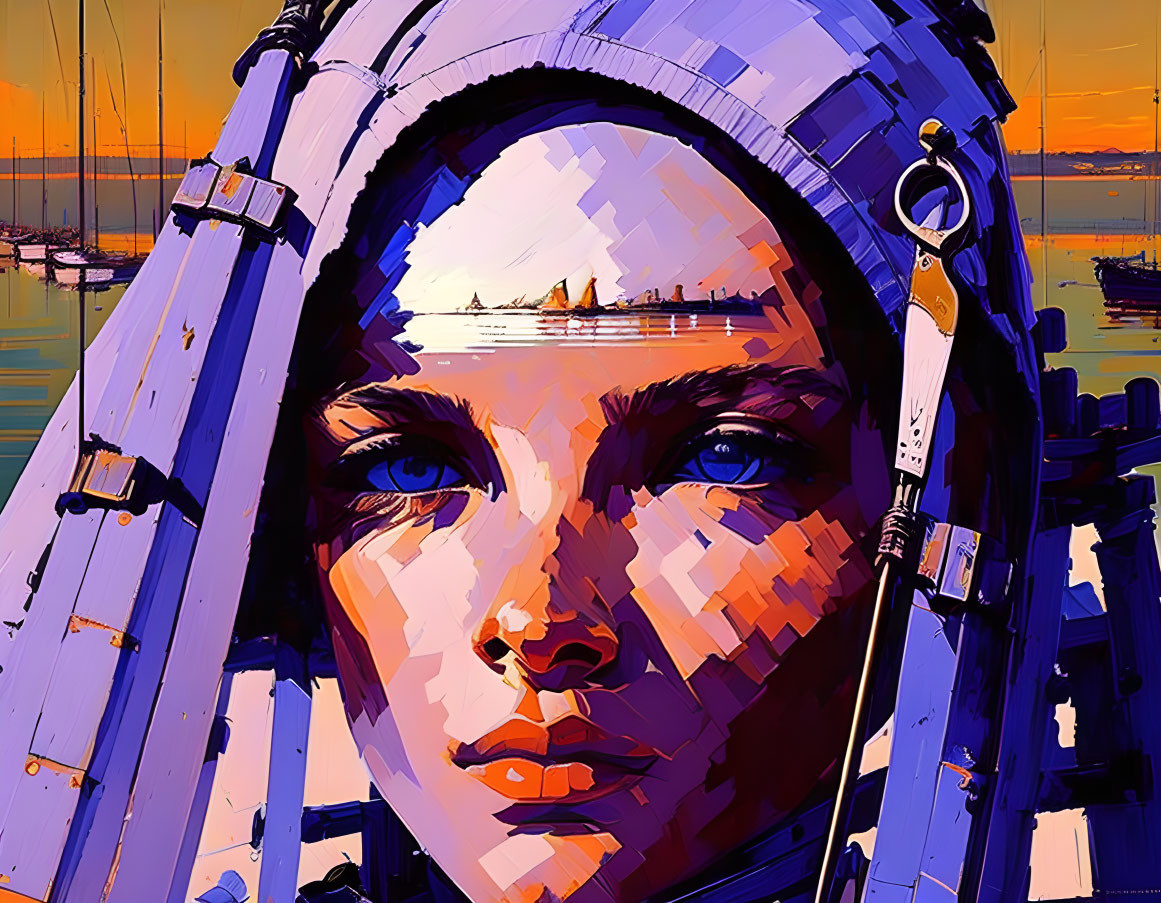 Futuristic helmet woman digital art with vibrant colors