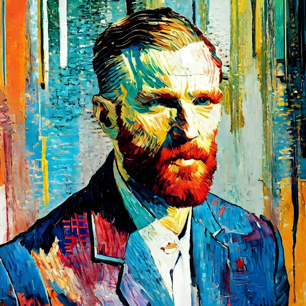 Colorful Impressionistic Painting of Bearded Man