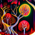 Layered Paper Art: Autumn Trees, Houses, Full Moon, Witch Flying on Broomstick