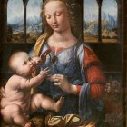 Intricate blue and gold regal woman with child in ornate illustration