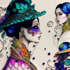 Colorful stylized female figures with intricate patterns and swirls.