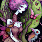 Fantasy female figure with purple hair and butterfly wings