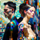 Colorful Cubic Pattern Artwork of Man and Woman Integration