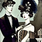 Vintage illustration of early 20th-century couple in elegant attire