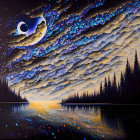 Celestial Waves Over Tranquil Forest and Lake