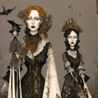 Gothic Dolls with Intricate Accessories and Dark Attire