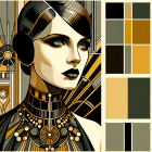 Geometric Art Deco Woman Illustration in Gold, Black, and Gray