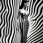 Monochrome image of stylized woman blending into wavy lines