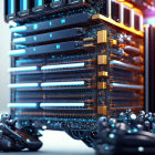 Detailed 3D Render of Futuristic Computer Hardware with Blue Circuitry
