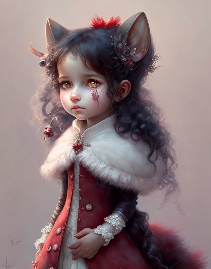 Fantasy creature digital artwork: young girl with feline features