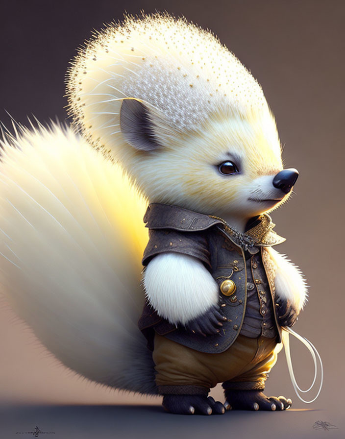 Stylishly dressed anthropomorphic hedgehog in jacket and pants