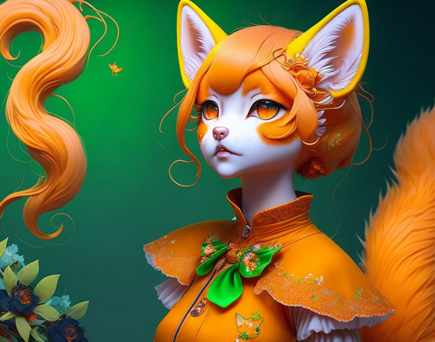 Anthropomorphic female character with orange fur and fox-like features