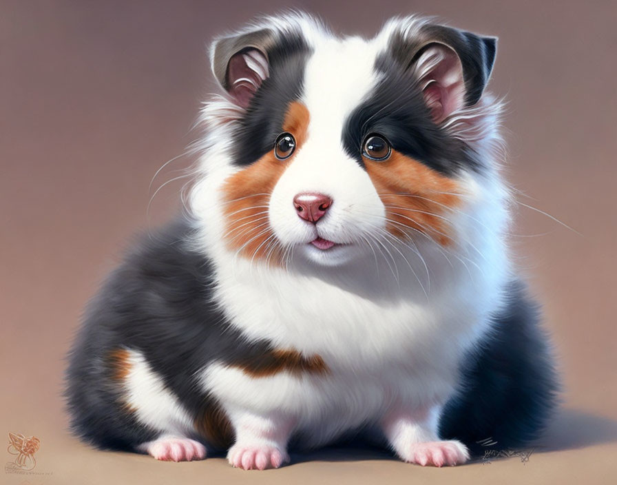 Realistic tricolor Australian Shepherd puppy illustration