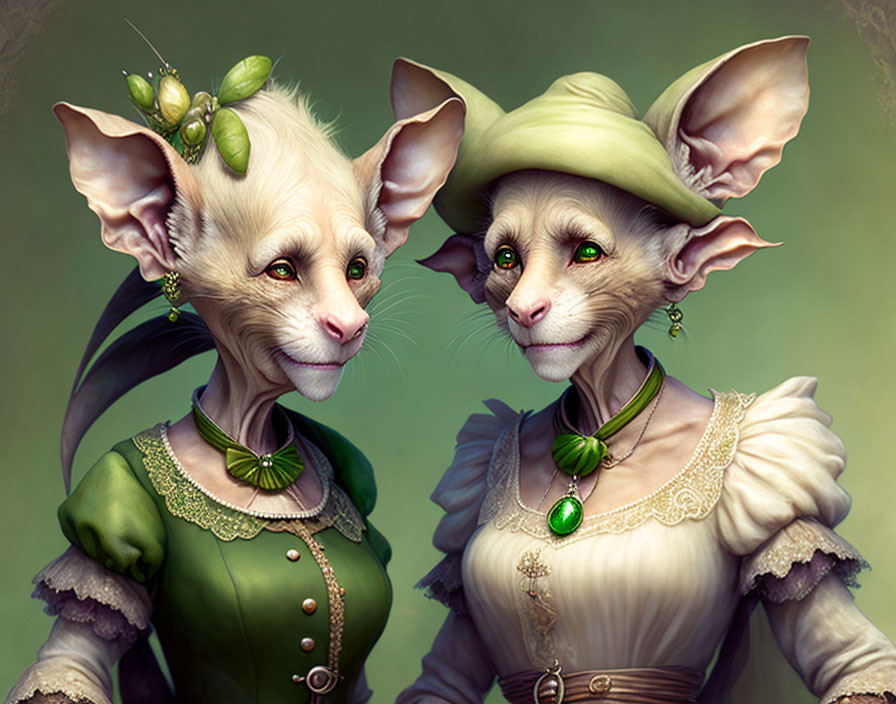 Vintage anthropomorphic mice in elegant attire with large ears and gentle expressions.