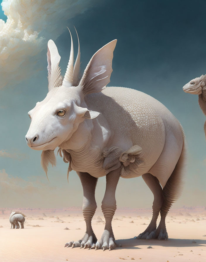 Fictional creatures with goat-like heads in desert landscape