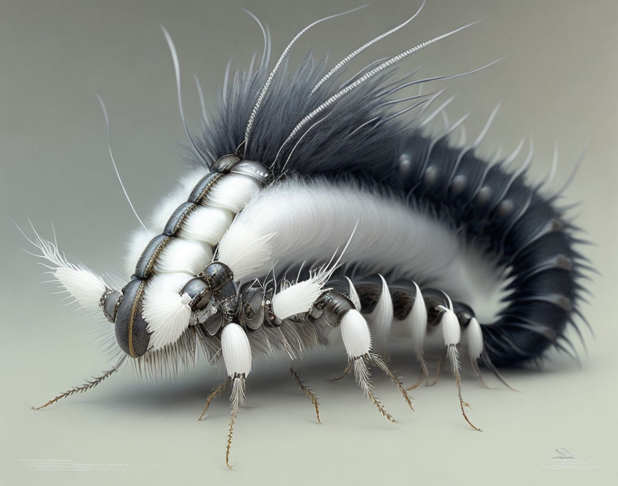 Fantasy insect creature with caterpillar body and zebra stripes