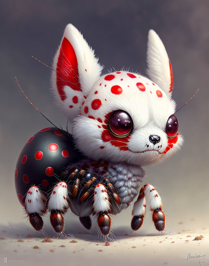 Fennec Fox Head Ladybug Body with Antennae & Polka Dots