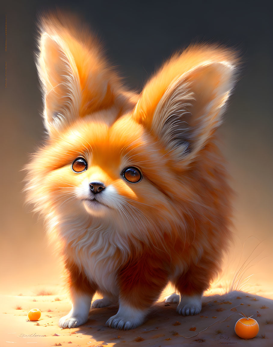 Whimsical creature with fluffy ears and orange fur, gazing curiously