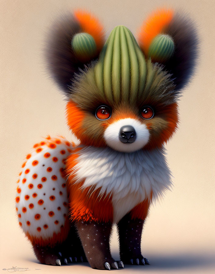 Vibrant orange creature with fox-like features and plant-like head structure