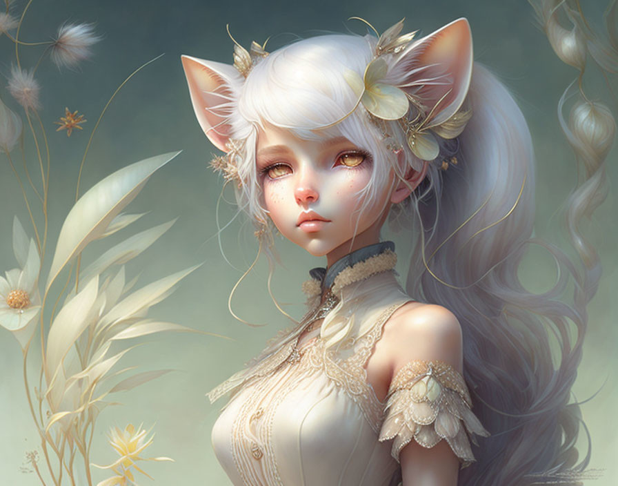 Character with large, pointed ears and golden eyes in fantasy/anime style