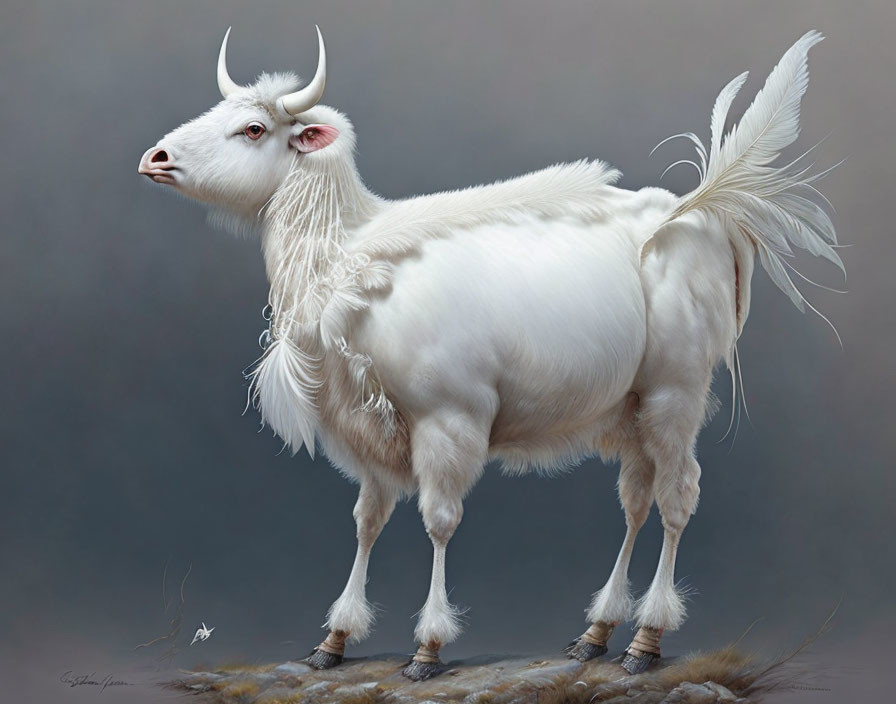 Mythical white goat with long flowing hair