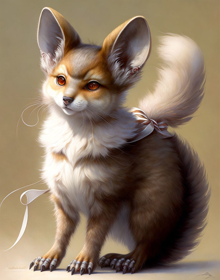 Illustration of anthropomorphized fennec fox with large ears and fluffy tail.