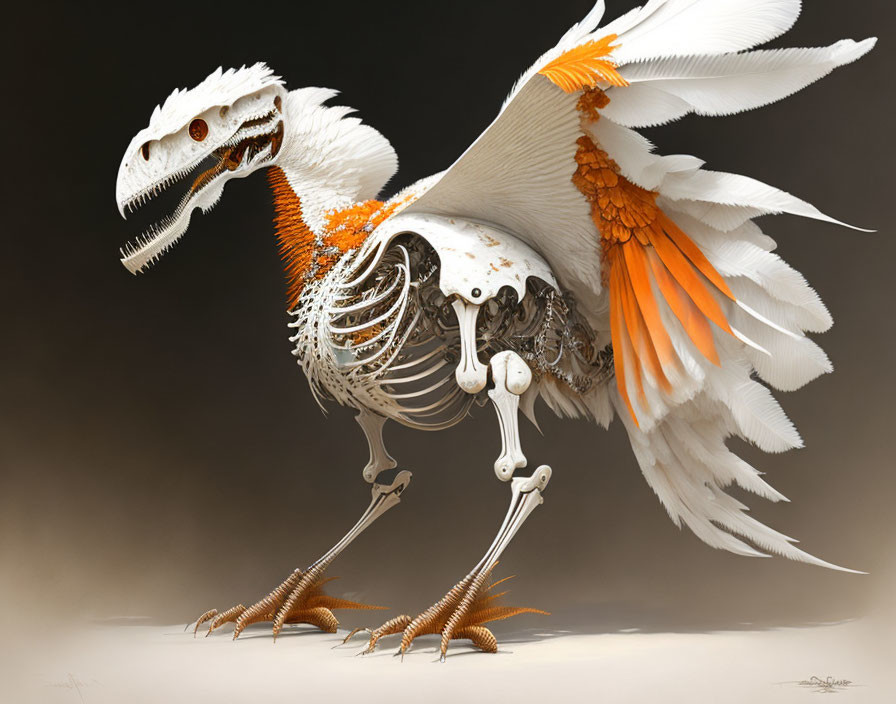 Fantasy creature skeleton with avian and dinosaur-like features