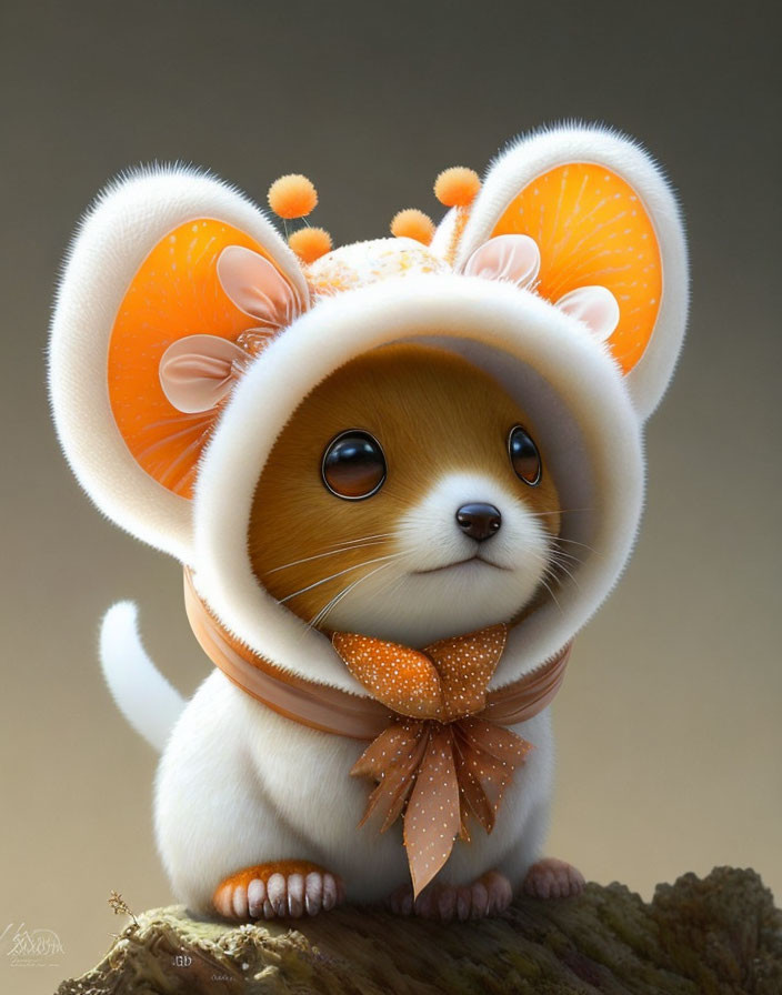 Adorable Mouse Illustration with Large Orange Slice Ears