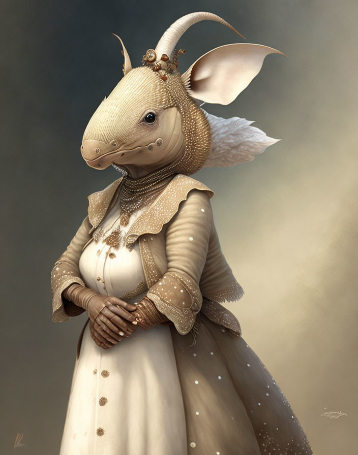 Victorian dress anthropomorphic armadillo in elegant pose