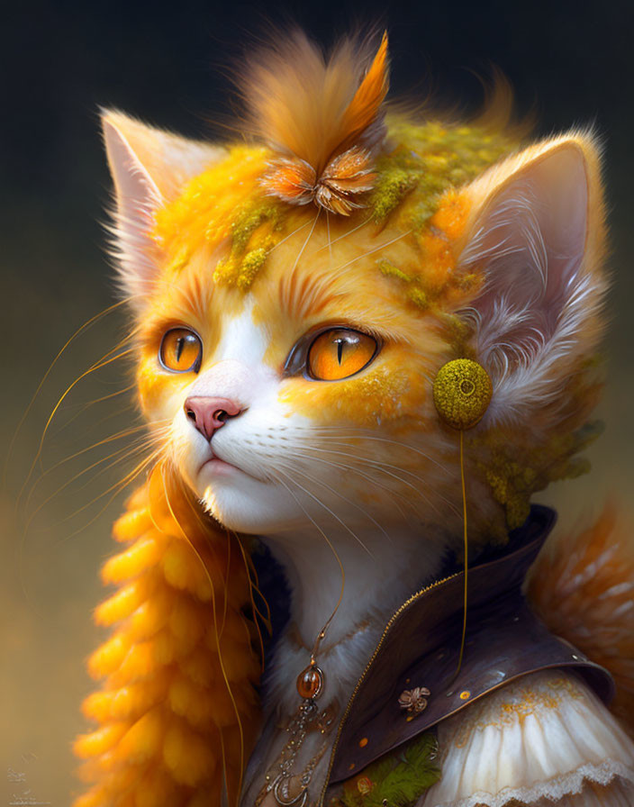 Orange Cat with Moss Textures and Vintage Earring Outfit