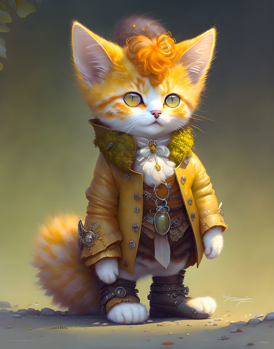 Anthropomorphized cat illustration in ornate attire