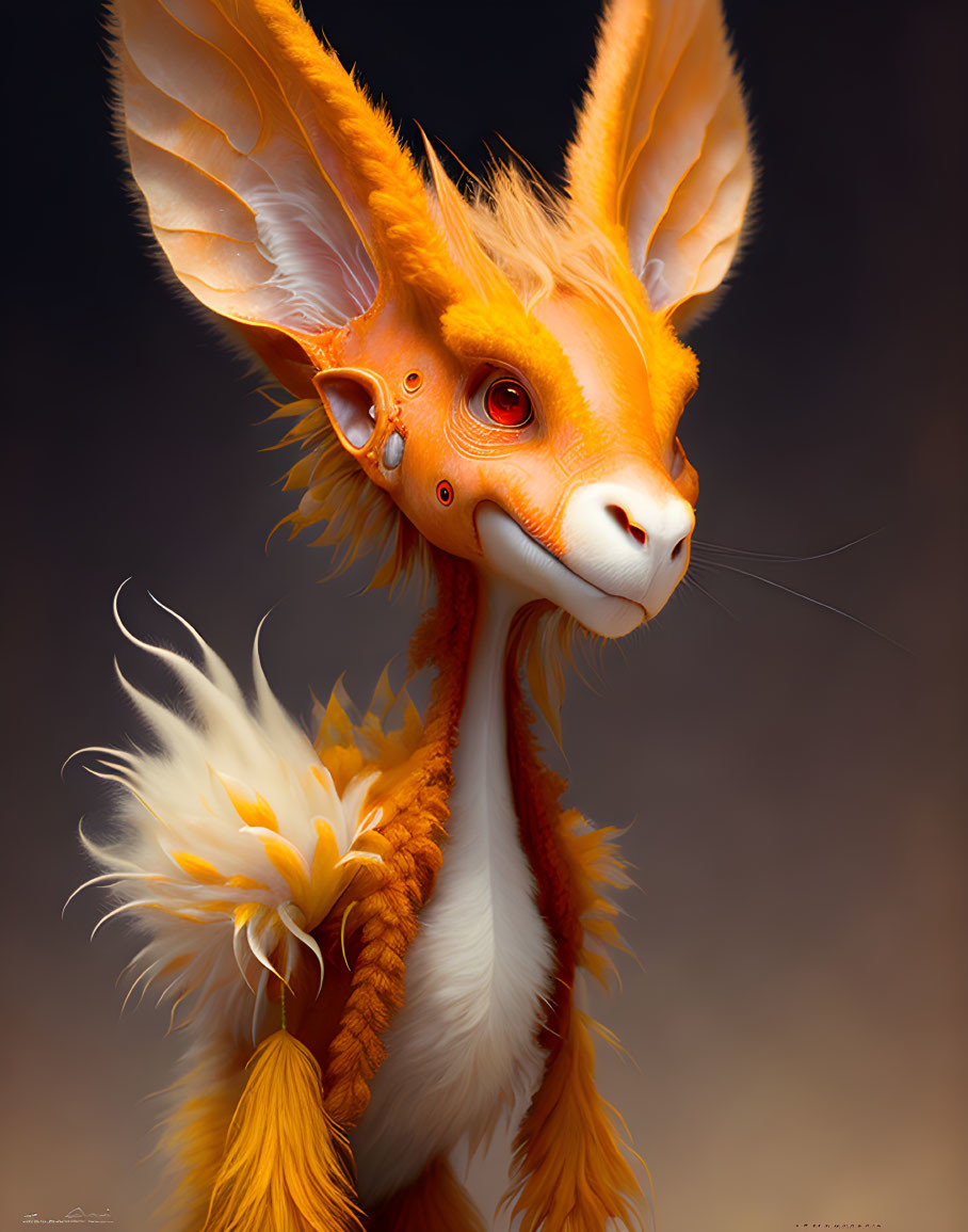 Mystical fantasy creature with large orange ears and amber fur