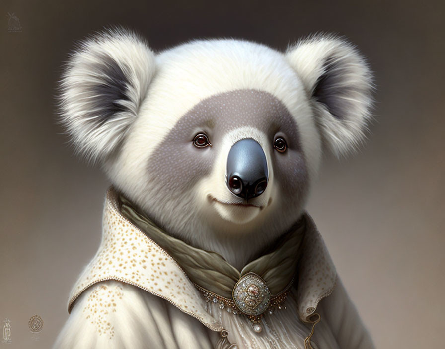 Realistic illustration: Koala with human-like features in vintage attire