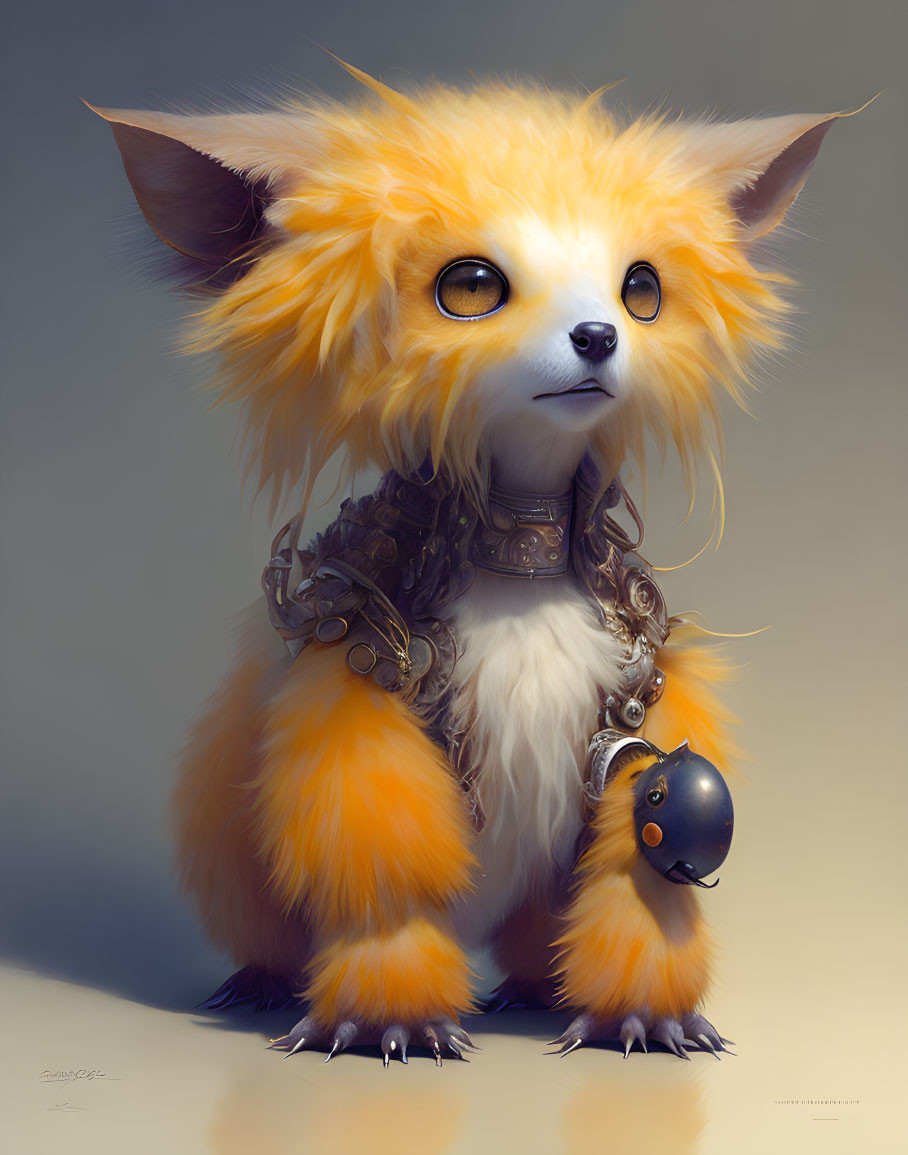 Whimsical creature with large ears and orange fur