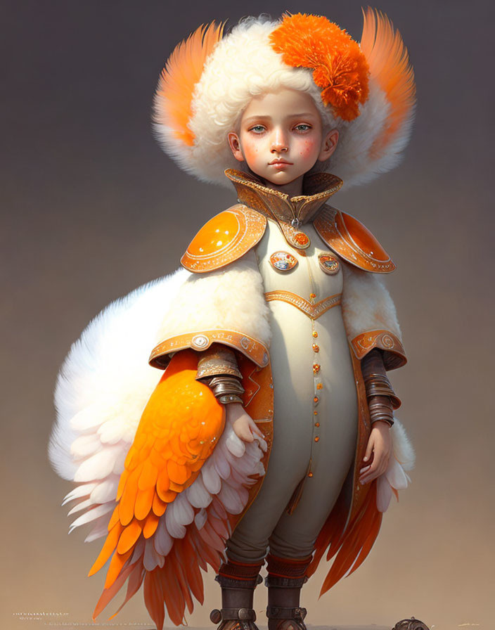 Child with angelic wings and ornate armor in digital art