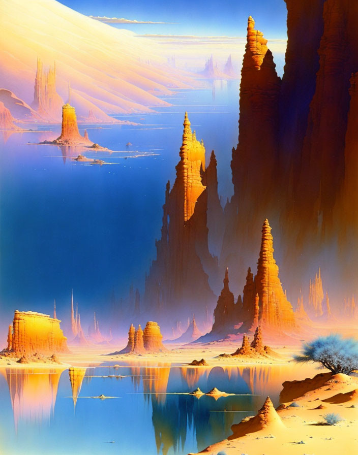 Orange Rock Formations Reflected in Blue Waters