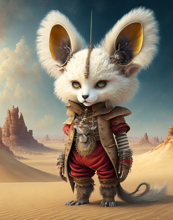 Fantasy desert warrior outfit on anthropomorphic feline character