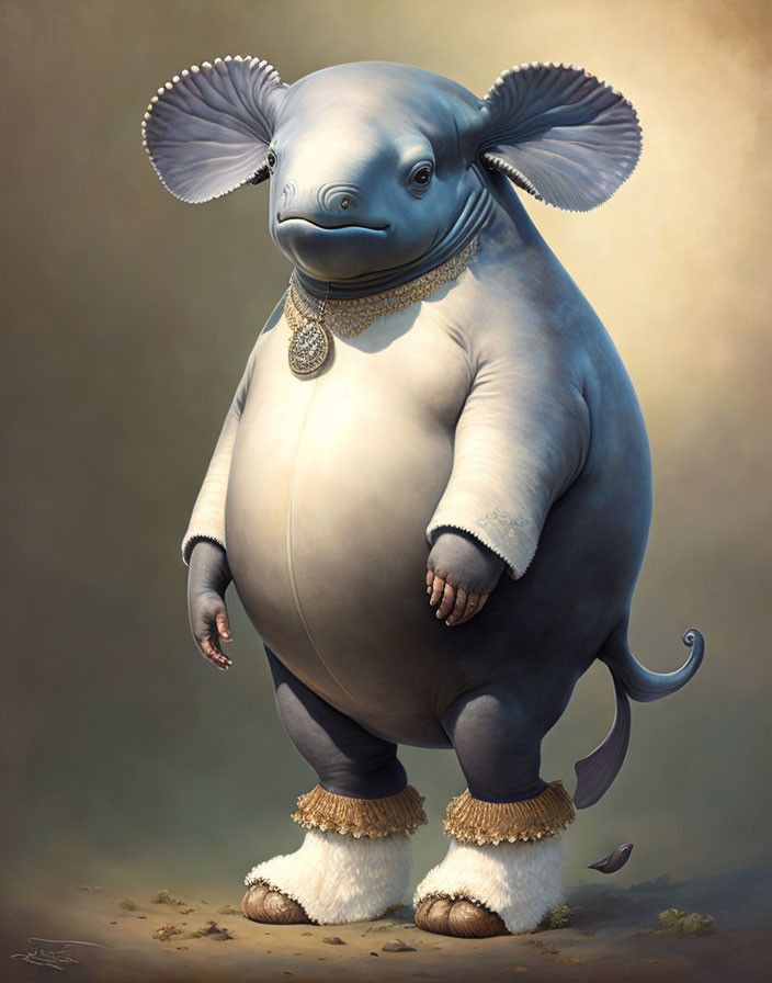 Anthropomorphic elephant with bird in whimsical illustration