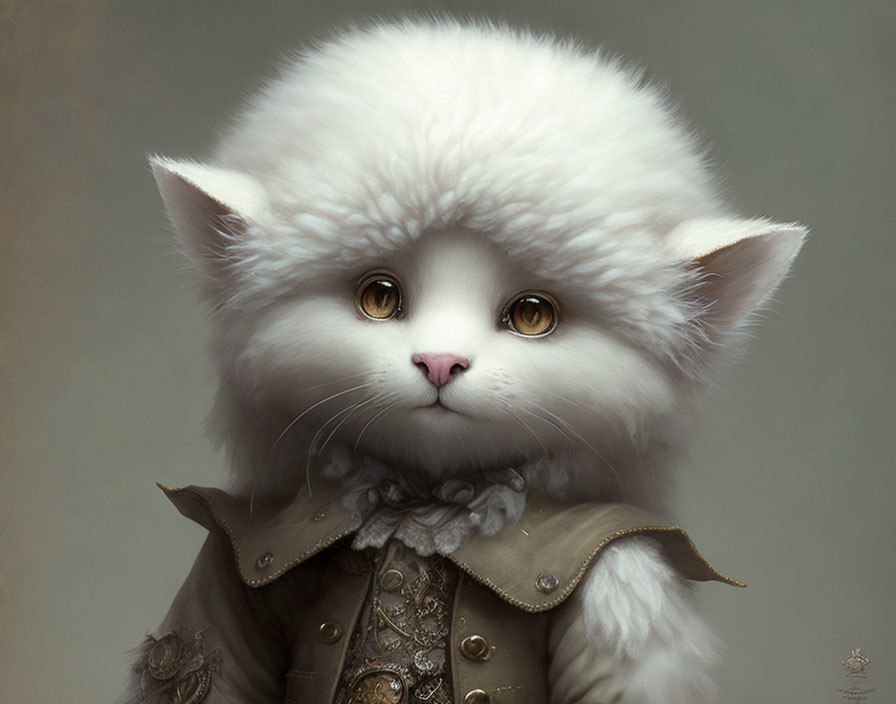 Anthropomorphic white cat in ornate military jacket