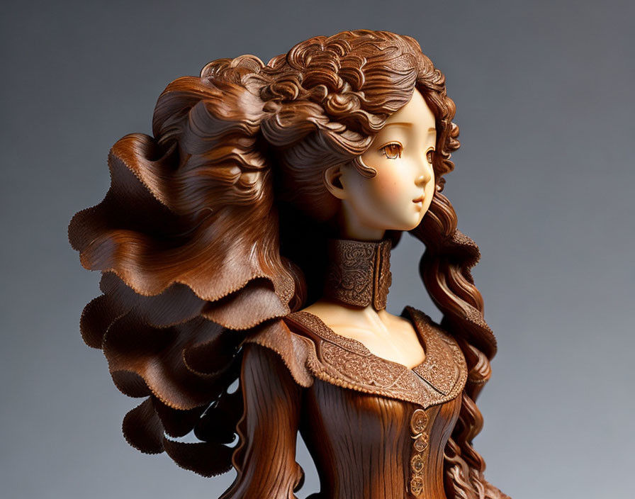 Detailed Figurine in Vintage Dress with Ornate Patterns