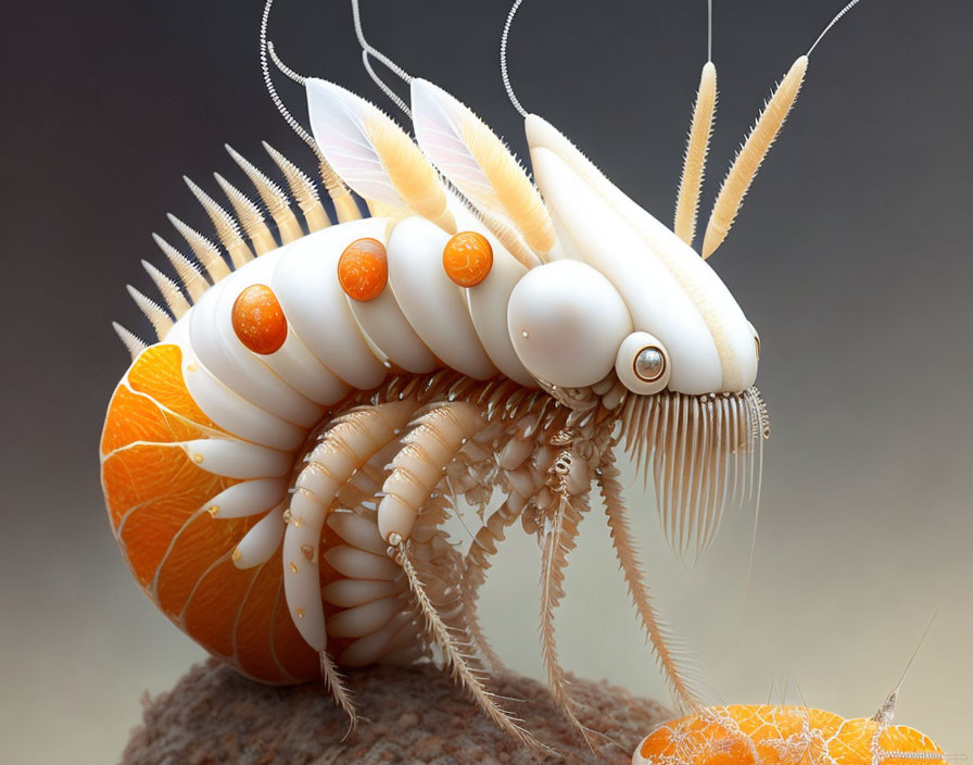 Stylized digital artwork of insect with orange slice body