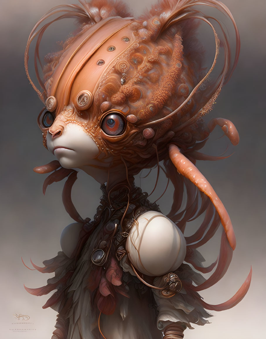 Octopus-headed fantasy creature with steampunk accessories