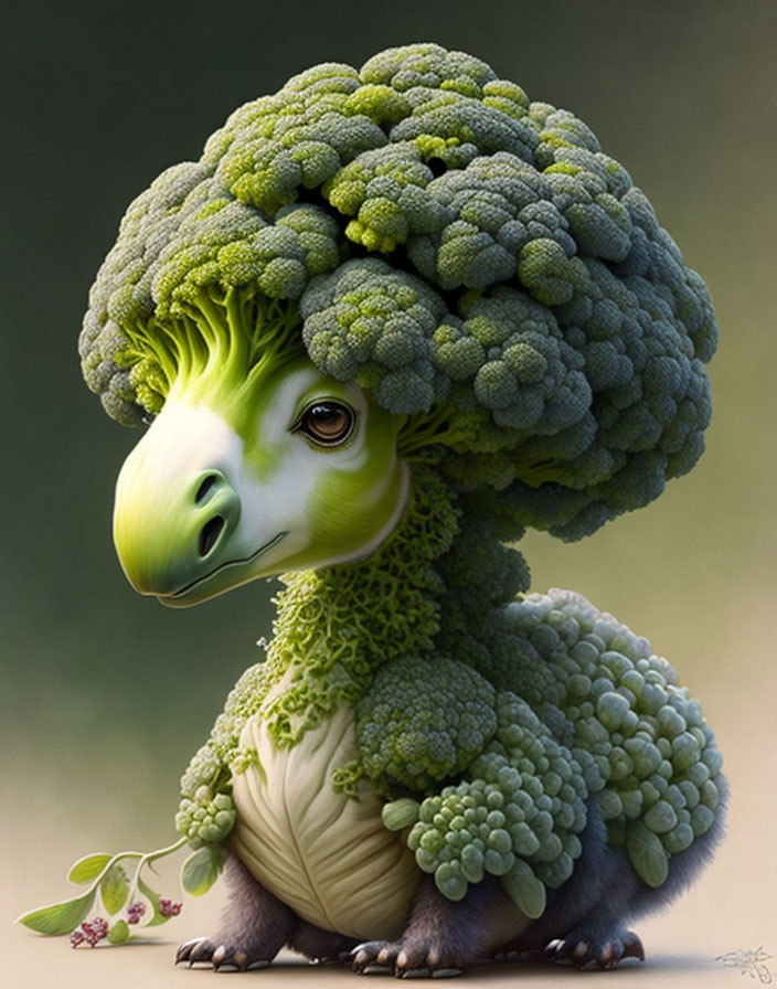 Unique Creature Illustration: Tortoise Body with Broccoli Head